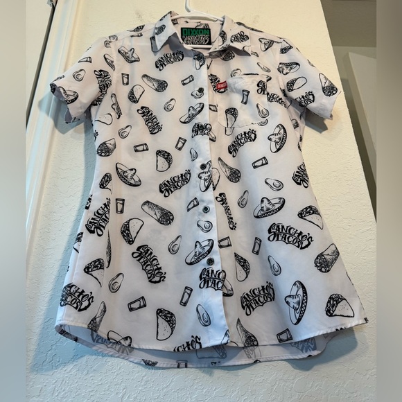 Dixxon Flannel Sanchos Tacos Party Shirt Womens Large Black White B&W Collab - Picture 3 of 8